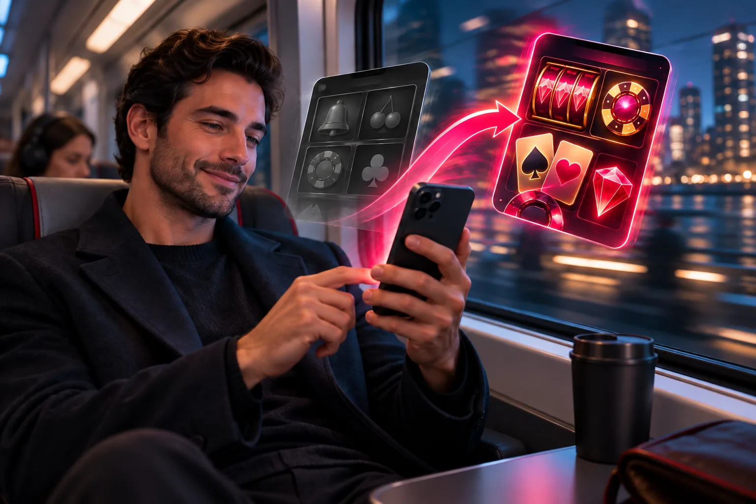 Player checking a casino login page and payment terms on a mobile phone